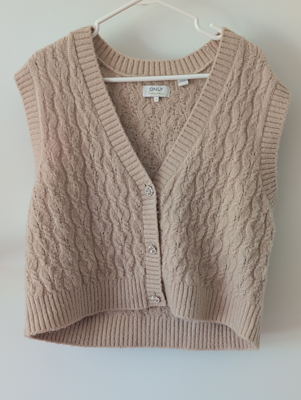 ONLY Beige Cable Knit V-Neck Sleeveless Cardigan Vest NWOT Size S